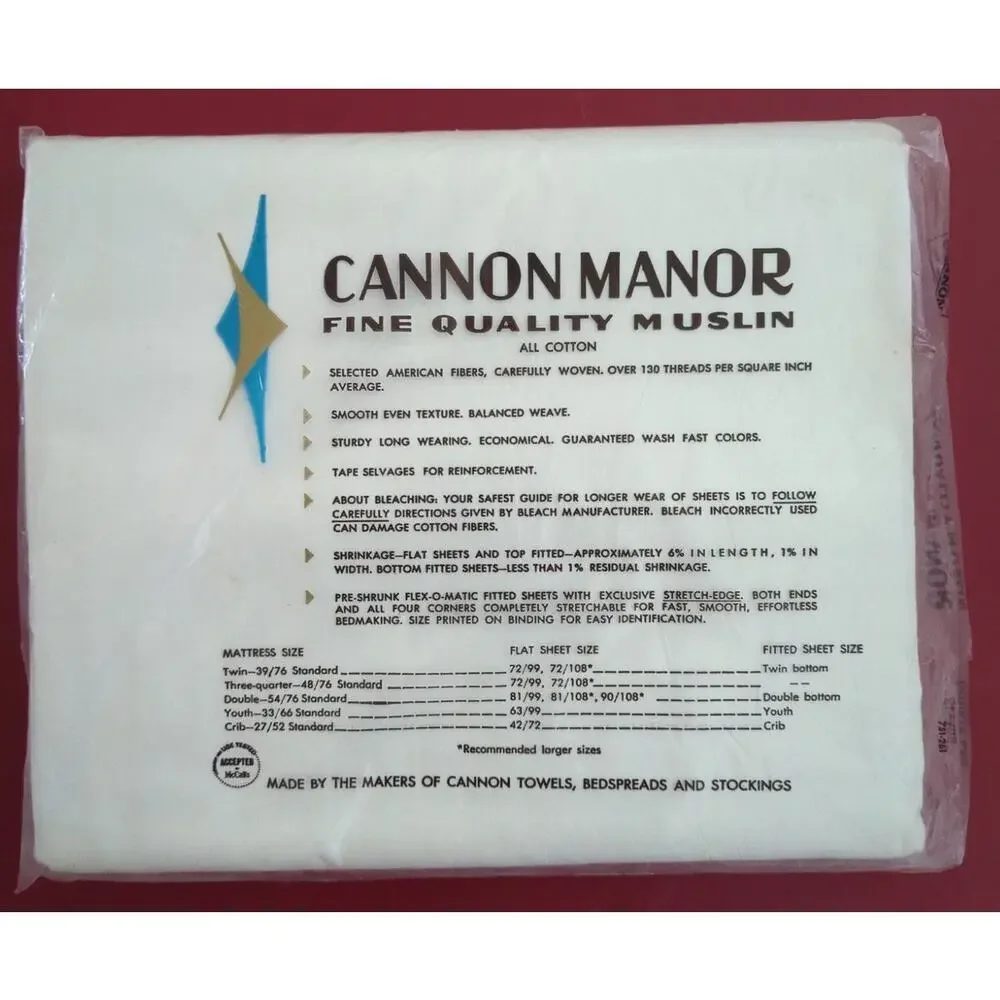 Cannon Manor Fine Quality Muslin Double Bed Flat Sheet 100% Cotton USA 81 x 108